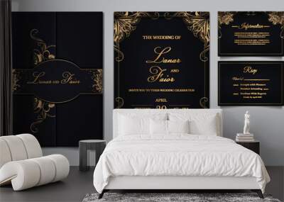 luxury wedding elegant floral invitation card Wall mural