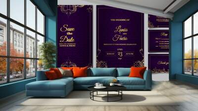 set collection luxury wedding invitation card embossed template design Wall mural