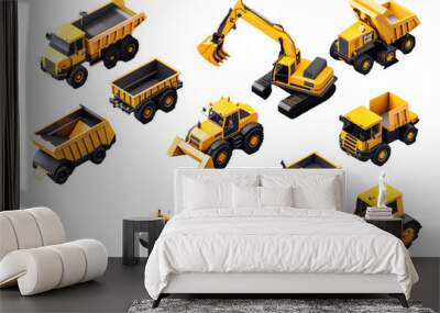 collection of 3d render of construction vehicle Wall mural