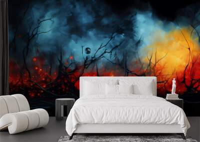 Halloween, scary, terrifying, October, autumn, Background Concept, artwork and digital art, wallpaper, generative AI,	 Wall mural