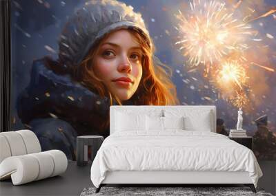 New Year, New Year's Eve, January, New Year's holiday concept, background concept, artwork and digital art, wallpaper, generative artificial intelligence, Wall mural