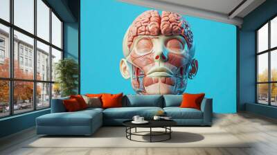  detailed human head anatomy model on blue background Wall mural