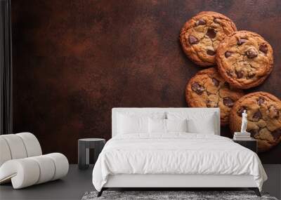 chocolate chip cookies on rustic dark brown surface Wall mural