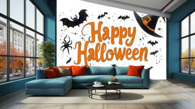 Happy Halloween typography poster with handwritten calligraphy text Wall mural