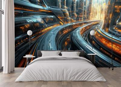 railroad and technology concept futuristic cityscape with glowing elements Wall mural