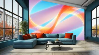 Abstract vibrant gradient translucent energy curve network slingshot banner with rose and orange tones on a blue gradient background, Wall mural