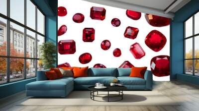 Ruby Set of real red jewels isolated on transparent background Princess cut jewel Round cut jewel Emerald cut jewel Oval jewel, Colorful green gemstones Wall mural