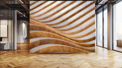 Abstract background of brown wooden curves. Wall mural