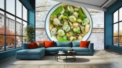 A healthy rich protein salad made from broad beans and fresh herbs. Vegetarian food. Wall mural