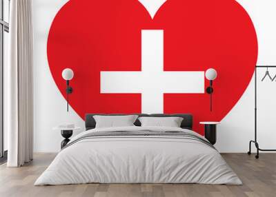 Christian cross icon in the heart inside icon. Red christian cross symbol illustration Wall mural