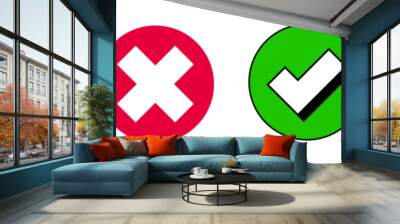 Check mark and Cross Yes and no Right and wrong Choice Approved icon Choose Wall mural