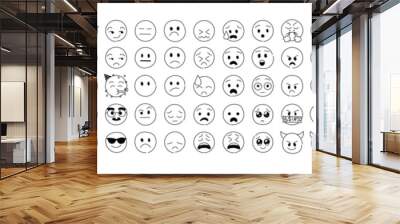 Doodle Emoji line icon big set. Emoji sketch style. Emoji with different emotion mood, happy, sad, smile face. Hand drawn vector line emoticons Wall mural