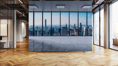 Front view modern empty office with panoramic skyline view bright daylight - 3D Illustration Wall mural