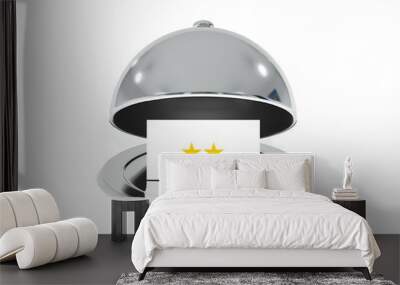 opened silver cloche with white sign two stars rating Wall mural