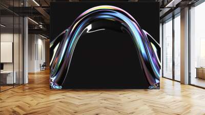 3D digital render, abstract morphing iridescent pearly black liquid metal arch Wall mural