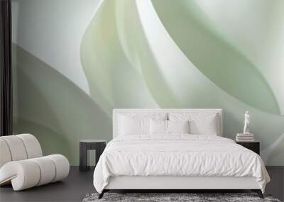 A close-up of two light green curved shapes on the left and right, with a white background, smooth curves, soft edges, and blurred details, in a minimalist style Wall mural