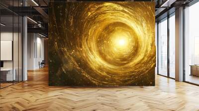 A golden particle vortex, with a bright spot in the center and gradually darkening around it, showing the feeling of a deep abyss Wall mural