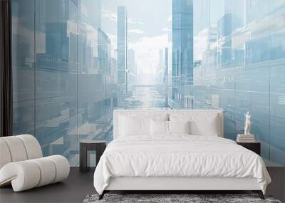 An image of a city with futuristic buildings of boxes. Wall mural