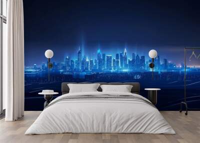 blue city in night. Wall mural