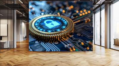 cybersecurity photo stock photography, clean composition, space for text, bright lighting, no logos, no weird fingers, used camera Sony Î±9 II with Sony FE 100-400mm f/4  Wall mural