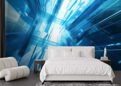 Futuristic space with blue beams. Wall mural