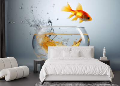 Goldfish jumped out of the fishbowl. Wall mural