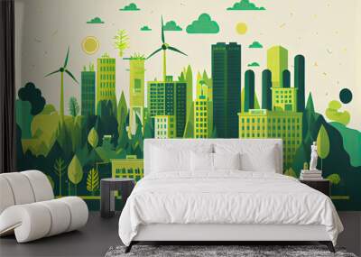 Green energy urban landscape ecology. flat design vector concept illustration.  Wall mural