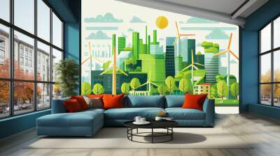 Green energy urban landscape ecology. flat design vector concept illustration. Wall mural