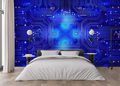 Motherboard with background of glowing microcircuits and processor abstract technology background Wall mural