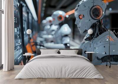 Robots in a futuristic operation, 3D render style  Wall mural