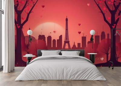 The city of love modern city - Valentine day concept  Wall mural