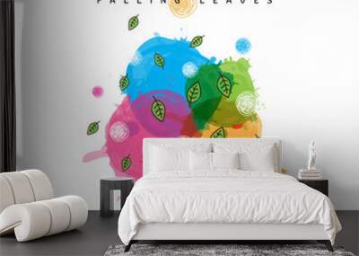 falling leaves creative illustration with splash shape Wall mural