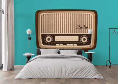 Retro radio design with green background, unique and creative Wall mural