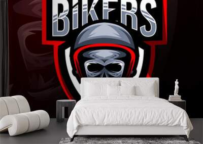 Bikers skull mascot logo esport design Wall mural