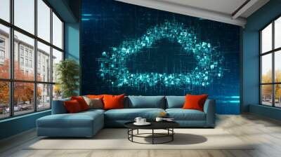 Big data binary visualization cloud computing internet of things IOT - Conceptual 3D render Wall mural