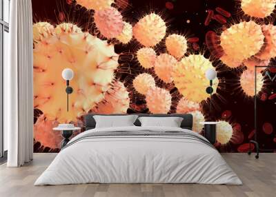 Cancer t cell lymphocytes in human body under an electron microscope - 3D render Wall mural