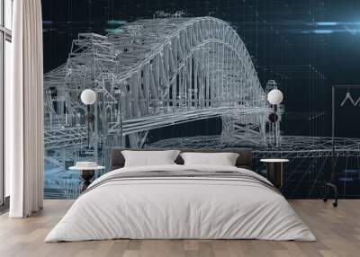 Civil engineer structural architect analysis bridge design engineering  - 3D Illustration Rendering Wall mural