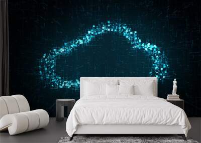 Conceptual 3D render of cloud computing artificial intelligence AI information technology of internet of things IOT and big data Wall mural