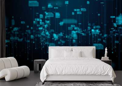 Cybersecurity global encrypted cybersecurity network mobile data collection using cloud computing AI technology - Conceptual 3D Illustration Render Wall mural