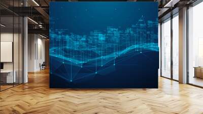 Global digital connected network Internet of things IOT cloud computing cybersecurity - Conceptual 3D Illustration Render Wall mural