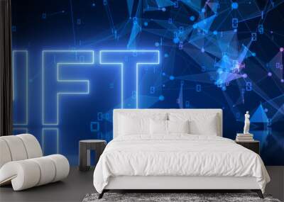 NFT or NFTs non-fungible tokens unique digital asset blockchain technology - Illustration Rendering Wall mural