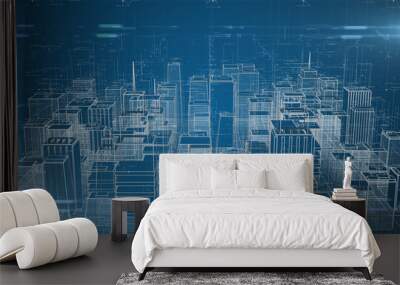 Smart city urban design architecture citys of the future internet of things IoT - Illustration Rendering Wall mural