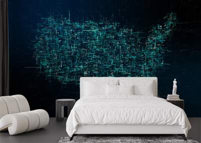 USA Big data cloud computing internet of things network communication - Conceptual 3D render Wall mural