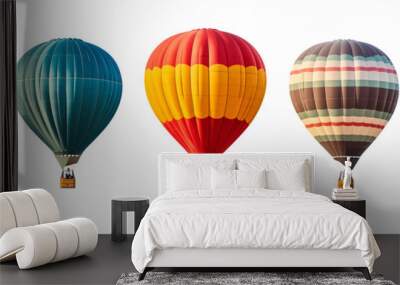 Set of a different colored hot-air balloons floating, isolated on transparent background. Wall mural