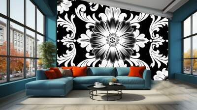 Black baroque ornament element isolated on transparent background Wall mural