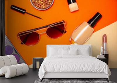 Make up products flat lay Wall mural