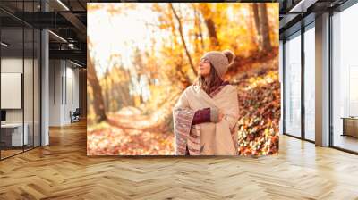 Woman relaxing in nature on a sunny autumn day Wall mural