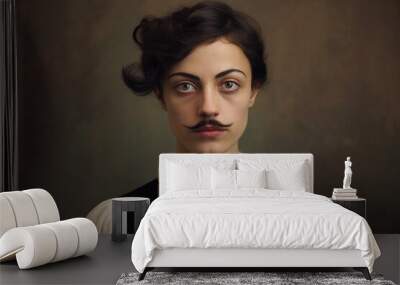 Portrait of a woman with a moustache Wall mural