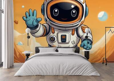 Astronaut Playing Moon Volley Ball,Cartoon Illustration, For Printing Wall mural