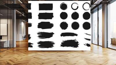 Abstract grunge paint brush stroke set. Graphic element design with ink splatter or splash, circle, line and frame. Creative vector shape or background art illustration template.      Wall mural